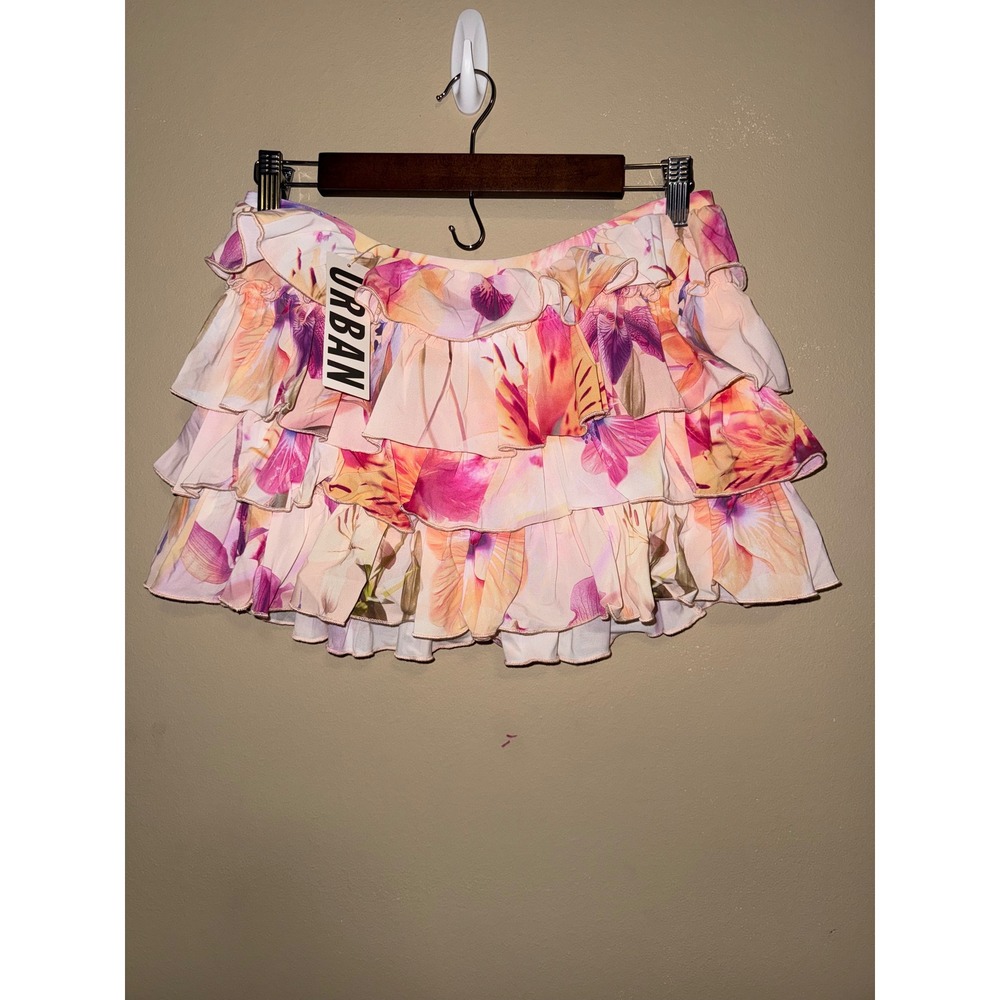 Urban Outfitters NWT‎ Floral Mesh Ruffle Mini Skort Pink M Fairycore Barbie Y2K